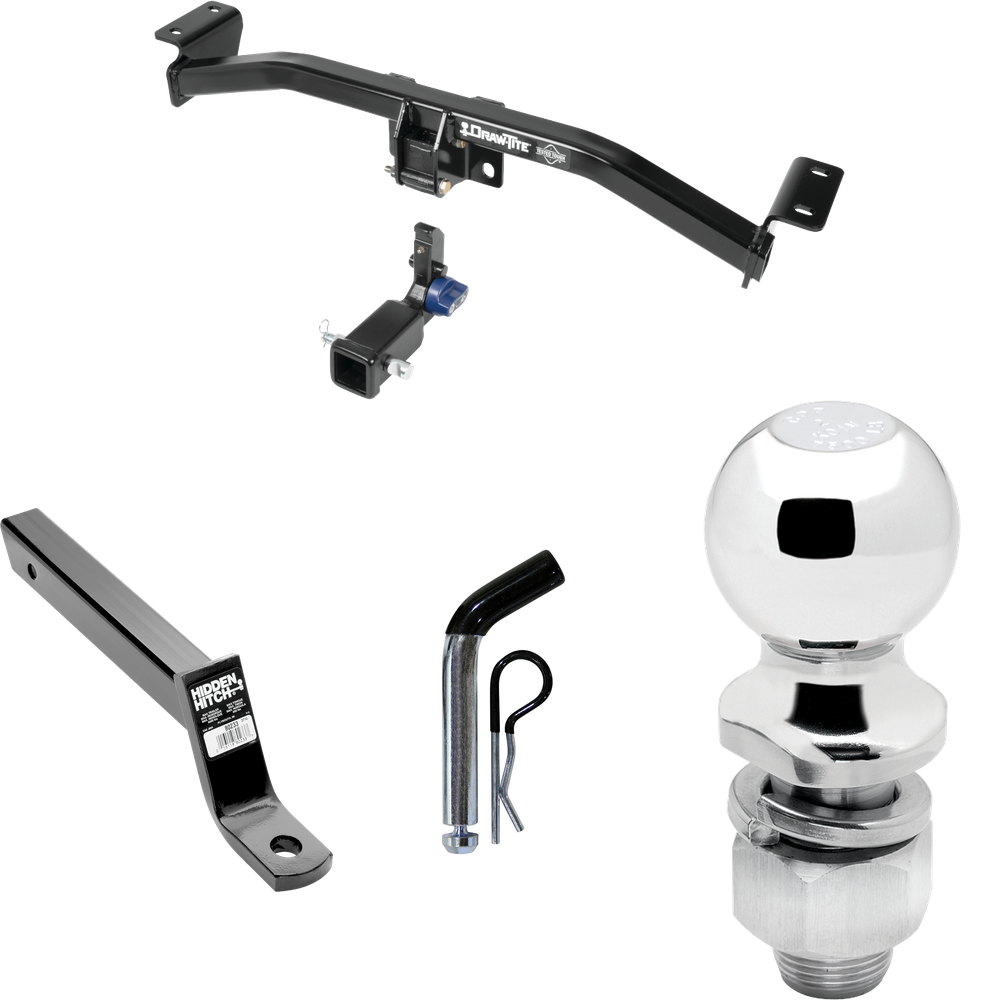 Fits 2016-2022 Lexus RX350 Trailer Hitch Tow PKG w/ Extended 16" Long Ball Mount w/ 4" Drop + Pin/Clip + 2" Ball (For Prepped w/Factory Tow Plug (See Instructions Prior to Installation) Models) By Draw-Tite