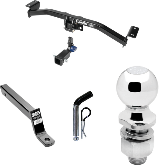 Fits 2016-2022 Lexus RX350 Trailer Hitch Tow PKG w/ Extended 16" Long Ball Mount w/ 4" Drop + Pin/Clip + 2" Ball (For Prepped w/Factory Tow Plug (See Instructions Prior to Installation) Models) By Draw-Tite