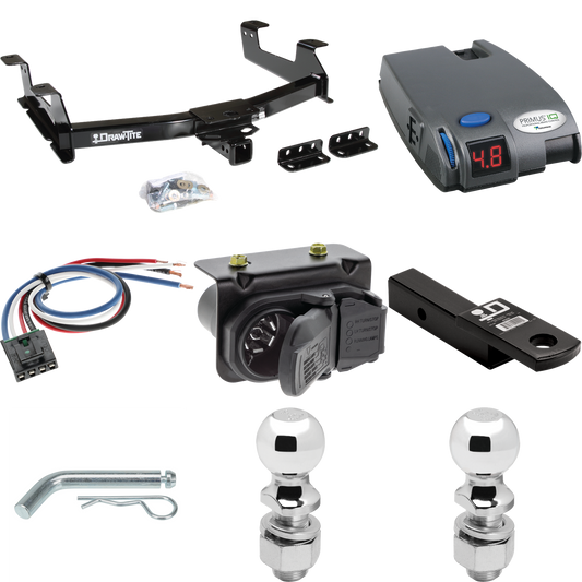 Fits 2011-2014 Chevrolet Silverado 3500 HD Trailer Hitch Tow PKG w/ Tekonsha Primus IQ Brake Control + Generic BC Wiring Adapter + 7-Way RV Wiring + 2" & 2-5/16" Ball & Drop Mount By Draw-Tite