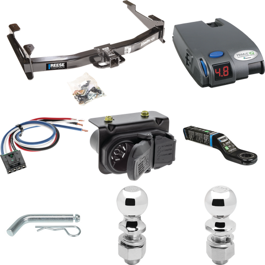 Fits 2007-2010 Chevrolet Silverado 3500 HD Trailer Hitch Tow PKG w/ Tekonsha Primus IQ Brake Control + Generic BC Wiring Adapter + 7-Way RV Wiring + 2" & 2-5/16" Ball & Drop Mount By Reese Towpower