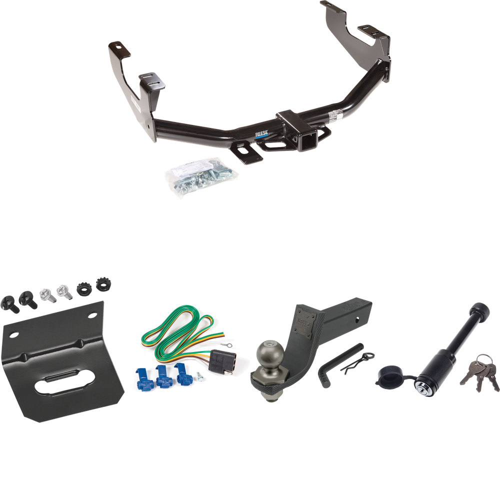 Fits 1999-2007 Ford F-250 Super Duty Trailer Hitch Tow PKG w/ 4-Flat Wiring + Interlock Tactical Starter Kit w/ 3-1/4" Drop & 2" Ball + Tactical Dogbone Lock + Wiring Bracket (Excludes: Cab & Chassis Models) By Reese Towpower