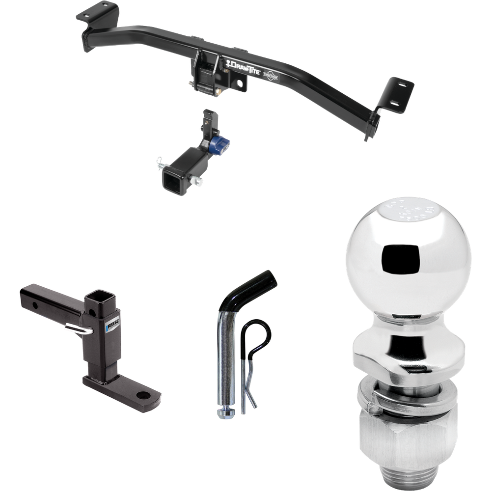 Fits 2016-2022 Lexus RX350 Trailer Hitch Tow PKG w/ Adjustable Drop Rise Ball Mount + Pin/Clip + 2" Ball (For Prepped w/Factory Tow Plug (See Instructions Prior to Installation) Models) By Draw-Tite