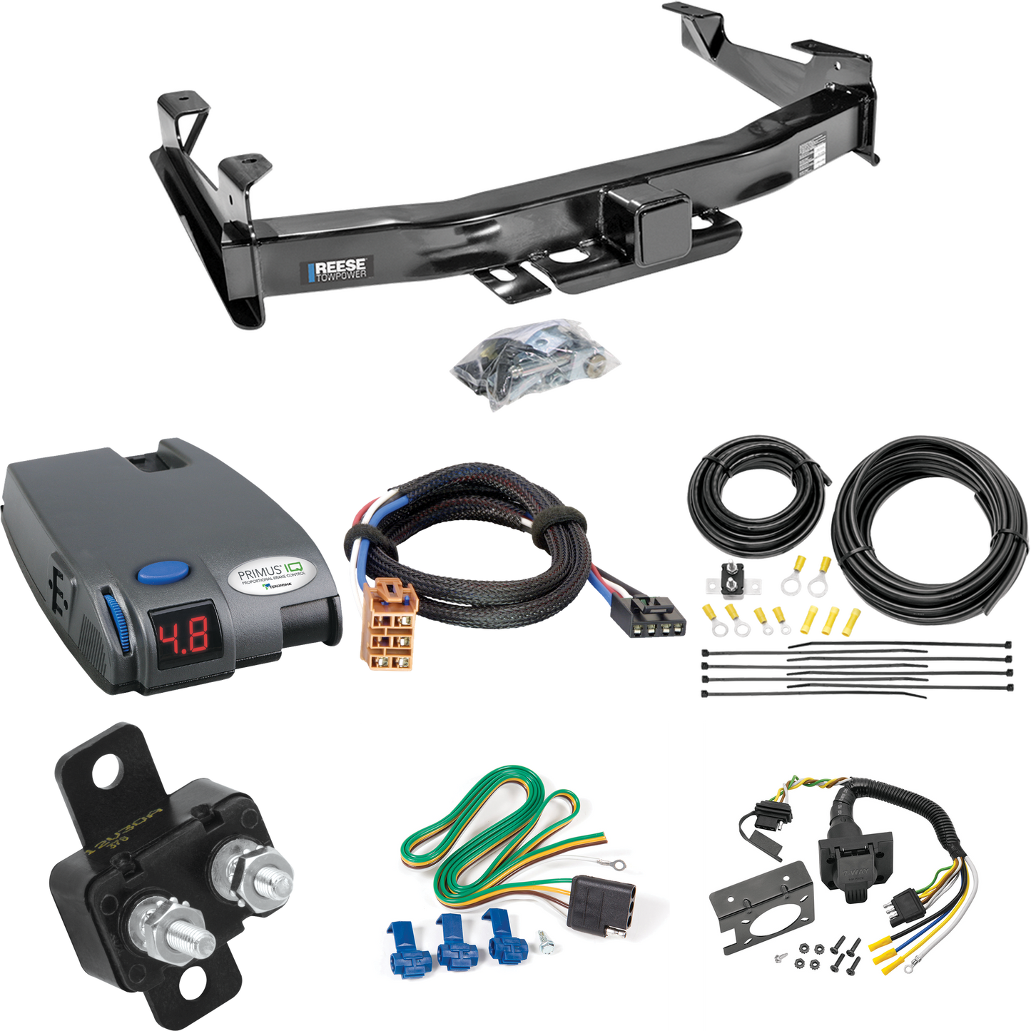 Fits 2001-2002 GMC Sierra 3500 Trailer Hitch Tow PKG w/ Tekonsha Primus IQ Brake Control + Plug & Play BC Adapter + 7-Way RV Wiring By Reese Towpower