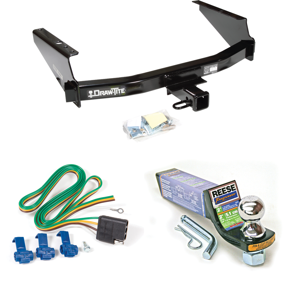 Fits 1997-2003 Ford F-150 Trailer Hitch Tow PKG w/ 4-Flat Wiring + Starter Kit Ball Mount w/ 2" Drop & 1-7/8" Ball (For Styleside Models) By Draw-Tite