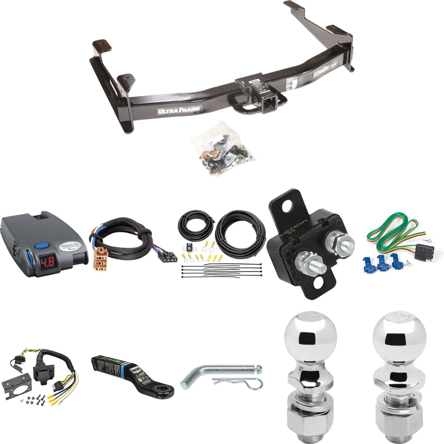 Se adapta al paquete de enganche de remolque Chevrolet Silverado 2500 HD 2001-2002 con control de freno Tekonsha Primus IQ + adaptador BC Plug &amp; Play + cableado RV de 7 vías + soporte de bola y caída de 2" y 2-5/16" de Draw-Tite