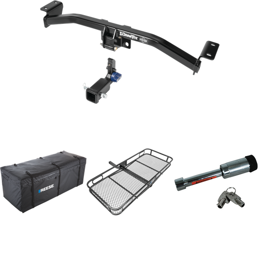 Fits 2016-2022 Lexus RX350 Trailer Hitch Tow PKG w/ 60" x 24" Cargo Carrier + Cargo Bag + Hitch Lock By Draw-Tite