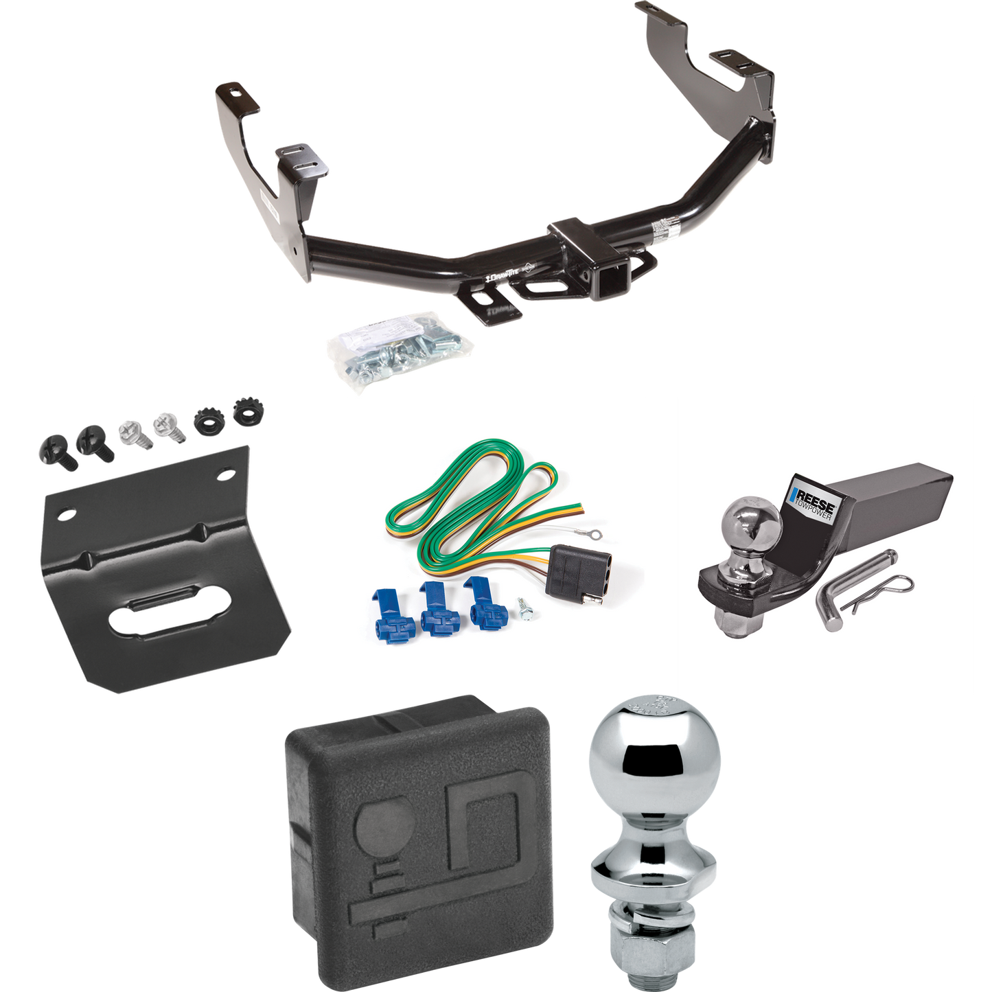 Fits 1999-2007 Ford F-350 Super Duty Trailer Hitch Tow PKG w/ 4-Flat Wiring + Starter Kit Ball Mount w/ 2" Drop & 2" Ball + 1-7/8" Ball + Wiring Bracket + Hitch Cover (Excludes: Cab & Chassis Models) By Draw-Tite