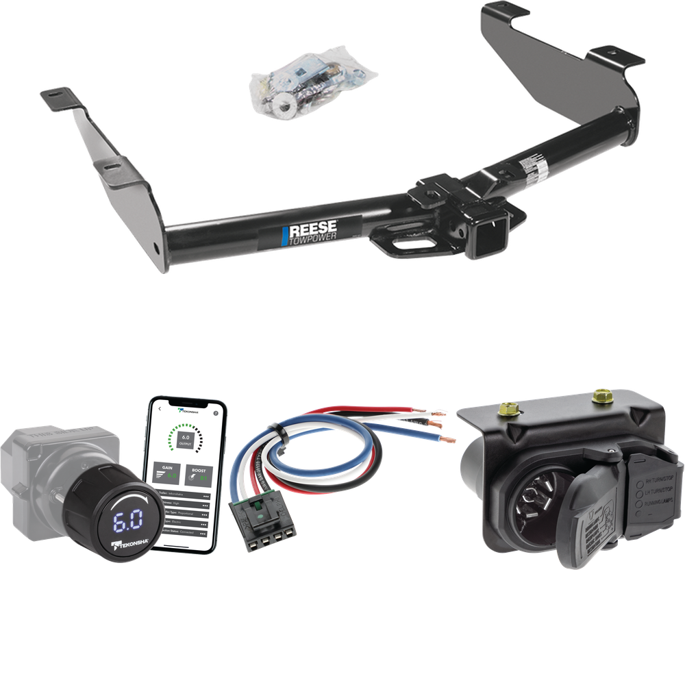 Fits 2007-2010 GMC Sierra 2500 HD Trailer Hitch Tow PKG w/ Tekonsha Prodigy iD Bluetooth Wireless Brake Control + Generic BC Wiring Adapter + 7-Way RV Wiring By Reese Towpower