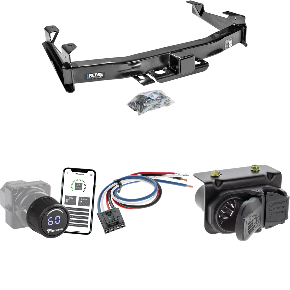 Fits 2007-2010 GMC Sierra 2500 HD Trailer Hitch Tow PKG w/ Tekonsha Prodigy iD Bluetooth Wireless Brake Control + Generic BC Wiring Adapter + 7-Way RV Wiring By Reese Towpower