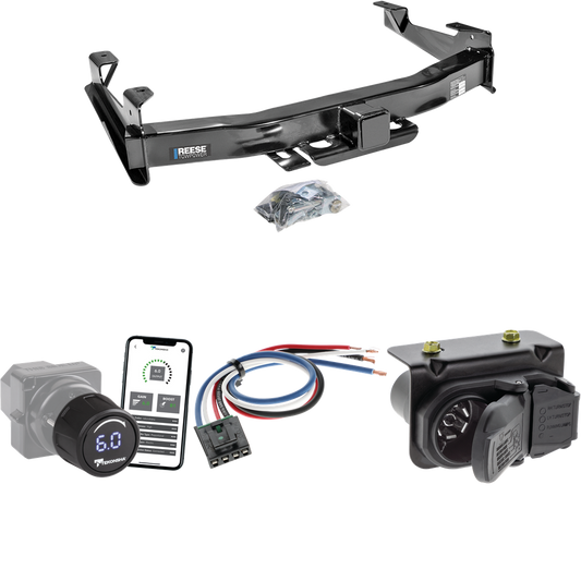 Fits 2007-2010 GMC Sierra 2500 HD Trailer Hitch Tow PKG w/ Tekonsha Prodigy iD Bluetooth Wireless Brake Control + Generic BC Wiring Adapter + 7-Way RV Wiring By Reese Towpower