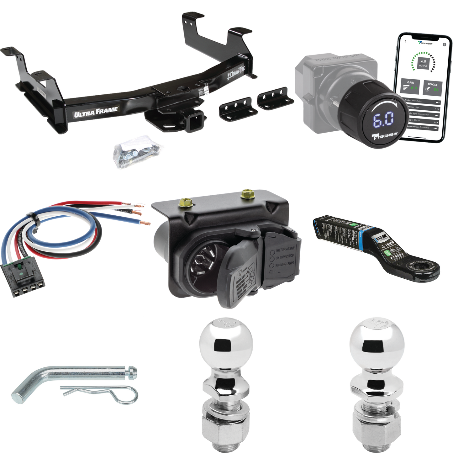 Fits 2011-2014 Chevrolet Silverado 3500 HD Trailer Hitch Tow PKG w/ Tekonsha Prodigy iD Bluetooth Wireless Brake Control + Generic BC Wiring Adapter + 7-Way RV Wiring + 2" & 2-5/16" Ball & Drop Mount By Draw-Tite