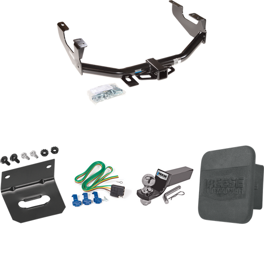 Fits 1999-2007 Ford F-250 Super Duty Trailer Hitch Tow PKG w/ 4-Flat Wiring + Starter Kit Ball Mount w/ 2" Drop & 2" Ball + Wiring Bracket + Hitch Cover (Excludes: Cab & Chassis Models) By Reese Towpower