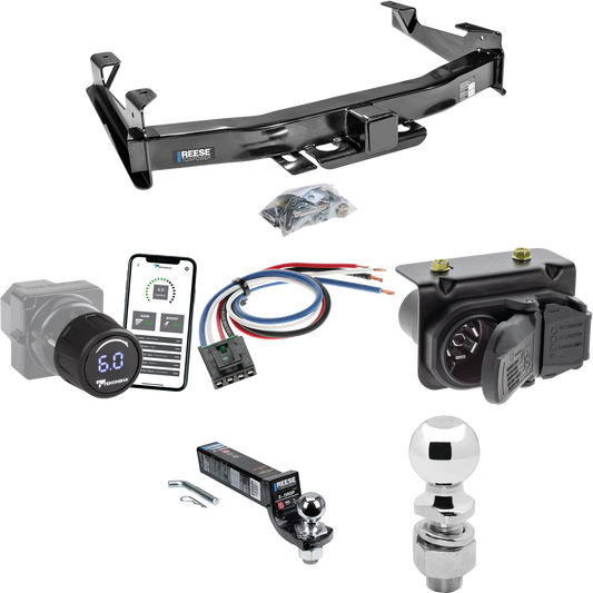 Fits 2007-2010 GMC Sierra 3500 HD Trailer Hitch Tow PKG w/ Tekonsha Prodigy iD Bluetooth Wireless Brake Control + Generic BC Wiring Adapter + 7-Way RV Wiring + 2" & 2-5/16" Ball & Drop Mount By Reese Towpower