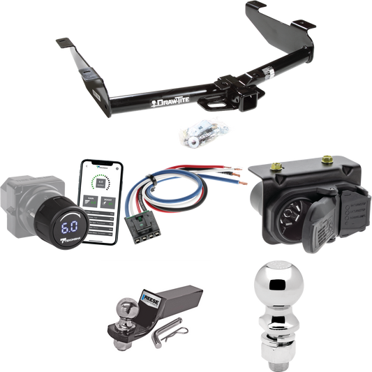 Fits 2007-2010 GMC Sierra 2500 HD Trailer Hitch Tow PKG w/ Tekonsha Prodigy iD Bluetooth Wireless Brake Control + Generic BC Wiring Adapter + 7-Way RV Wiring + 2" & 2-5/16" Ball & Drop Mount By Draw-Tite