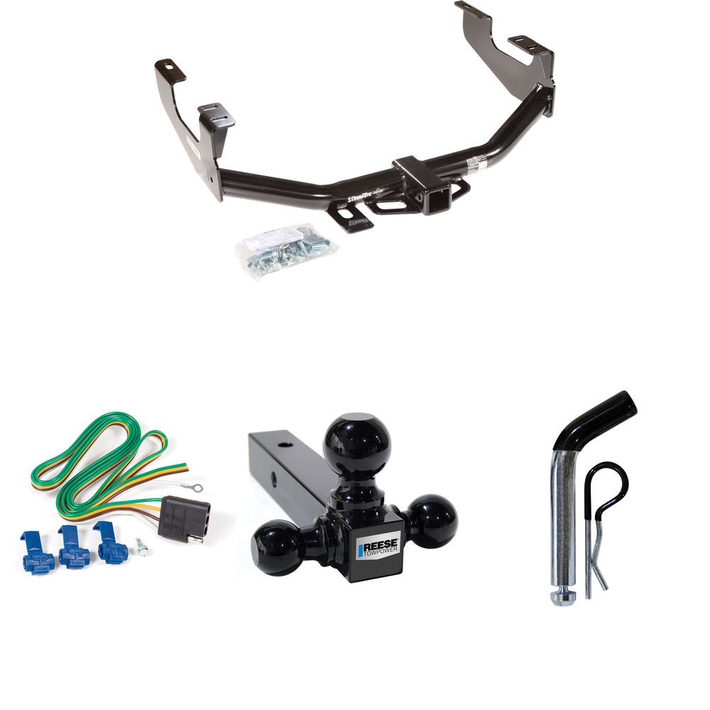 Fits 1999-2007 Ford F-350 Super Duty Trailer Hitch Tow PKG w/ 4-Flat Wiring + Triple Ball Ball Mount 1-7/8" & 2" & 2-5/16" Trailer Balls + Pin/Clip (Excludes: Cab & Chassis Models) By Draw-Tite