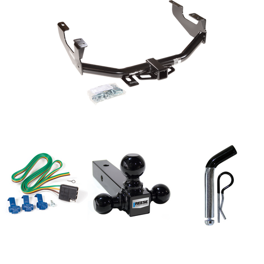 Fits 1999-2007 Ford F-350 Super Duty Trailer Hitch Tow PKG w/ 4-Flat Wiring + Triple Ball Ball Mount 1-7/8" & 2" & 2-5/16" Trailer Balls + Pin/Clip (Excludes: Cab & Chassis Models) By Draw-Tite