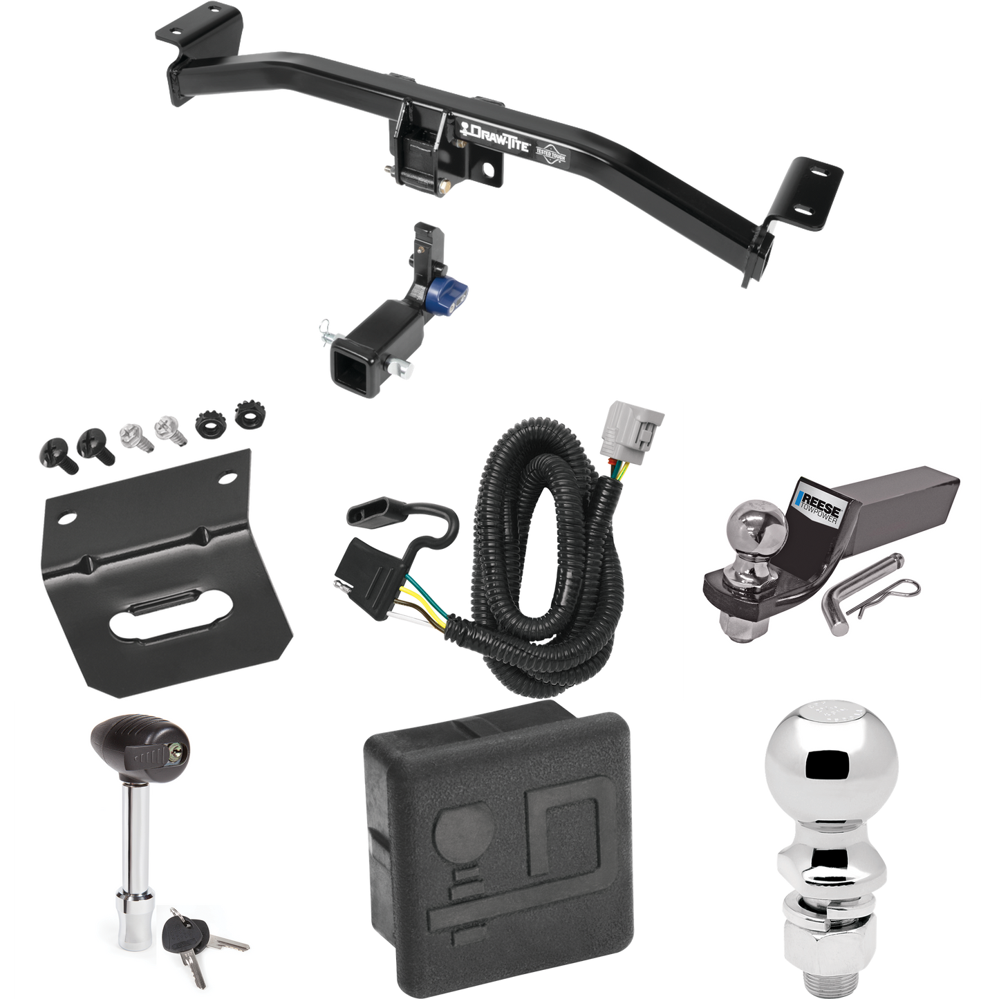 Fits 2016-2022 Lexus RX350 Trailer Hitch Tow PKG w/ 4-Flat Wiring + Starter Kit Ball Mount w/ 2" Drop & 2" Ball + 2-5/16" Ball + Wiring Bracket + Hitch Lock + Hitch Cover (For Prepped w/Factory Tow Plug (See Instructions Prior to Installation) Models