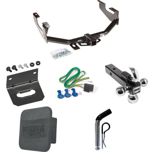 Fits 1999-2007 Ford F-250 Super Duty Trailer Hitch Tow PKG w/ 4-Flat Wiring + Triple Ball Ball Mount 1-7/8" & 2" & 2-5/16" Trailer Balls w/ Tow Hook + Pin/Clip + Wiring Bracket + Hitch Cover (Excludes: Cab & Chassis Models) By Reese Towpower