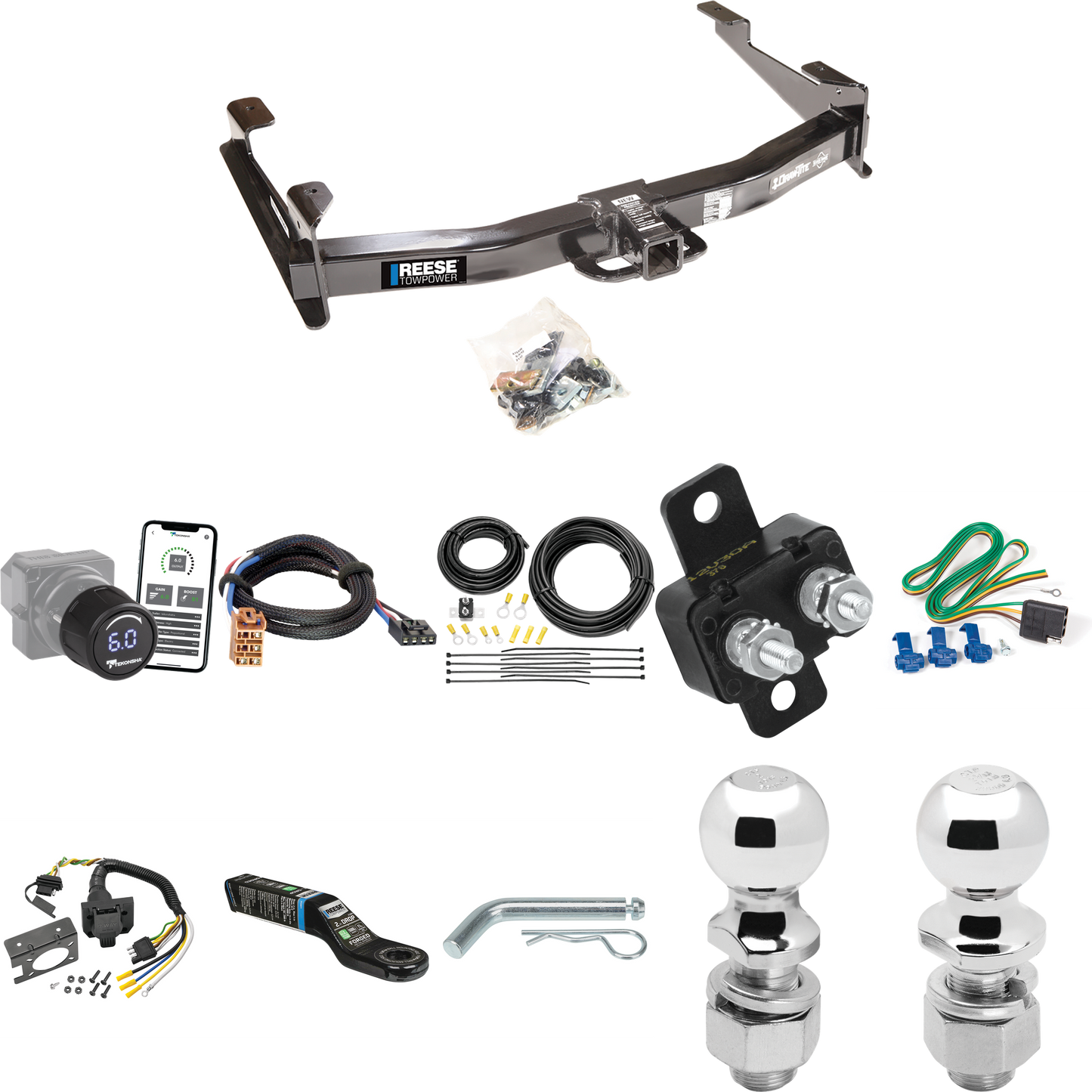 Se adapta al paquete de enganche de remolque GMC Sierra 2500 HD 2001-2002 con control de freno inalámbrico Bluetooth Tekonsha Prodigy iD + adaptador BC Plug &amp; Play + cableado RV de 7 vías + soporte de bola y caída de 2" y 2-5/16" de Reese Towpower