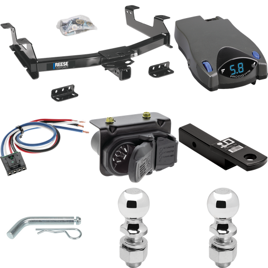 Se adapta al paquete de enganche de remolque GMC Sierra 2500 HD 2011-2014 con control de freno Tekonsha Prodigy P2 + adaptador de cableado BC genérico + cableado RV de 7 vías + soporte de bola y caída de 2" y 2-5/16" de Reese Towpower