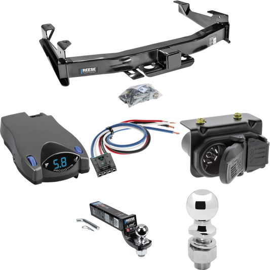 Fits 2007-2010 GMC Sierra 2500 HD Trailer Hitch Tow PKG w/ Tekonsha Prodigy P2 Brake Control + Generic BC Wiring Adapter + 7-Way RV Wiring + 2" & 2-5/16" Ball & Drop Mount By Reese Towpower