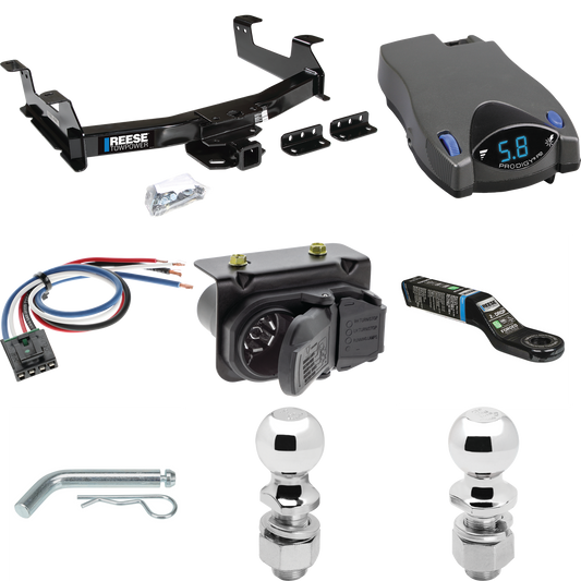 Fits 2011-2014 Chevrolet Silverado 2500 HD Trailer Hitch Tow PKG w/ Tekonsha Prodigy P2 Brake Control + Generic BC Wiring Adapter + 7-Way RV Wiring + 2" & 2-5/16" Ball & Drop Mount By Reese Towpower