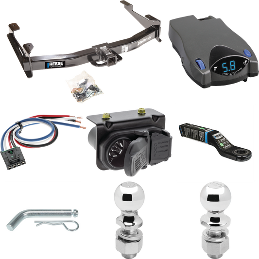 Fits 2007-2010 GMC Sierra 3500 HD Trailer Hitch Tow PKG w/ Tekonsha Prodigy P2 Brake Control + Generic BC Wiring Adapter + 7-Way RV Wiring + 2" & 2-5/16" Ball & Drop Mount By Reese Towpower