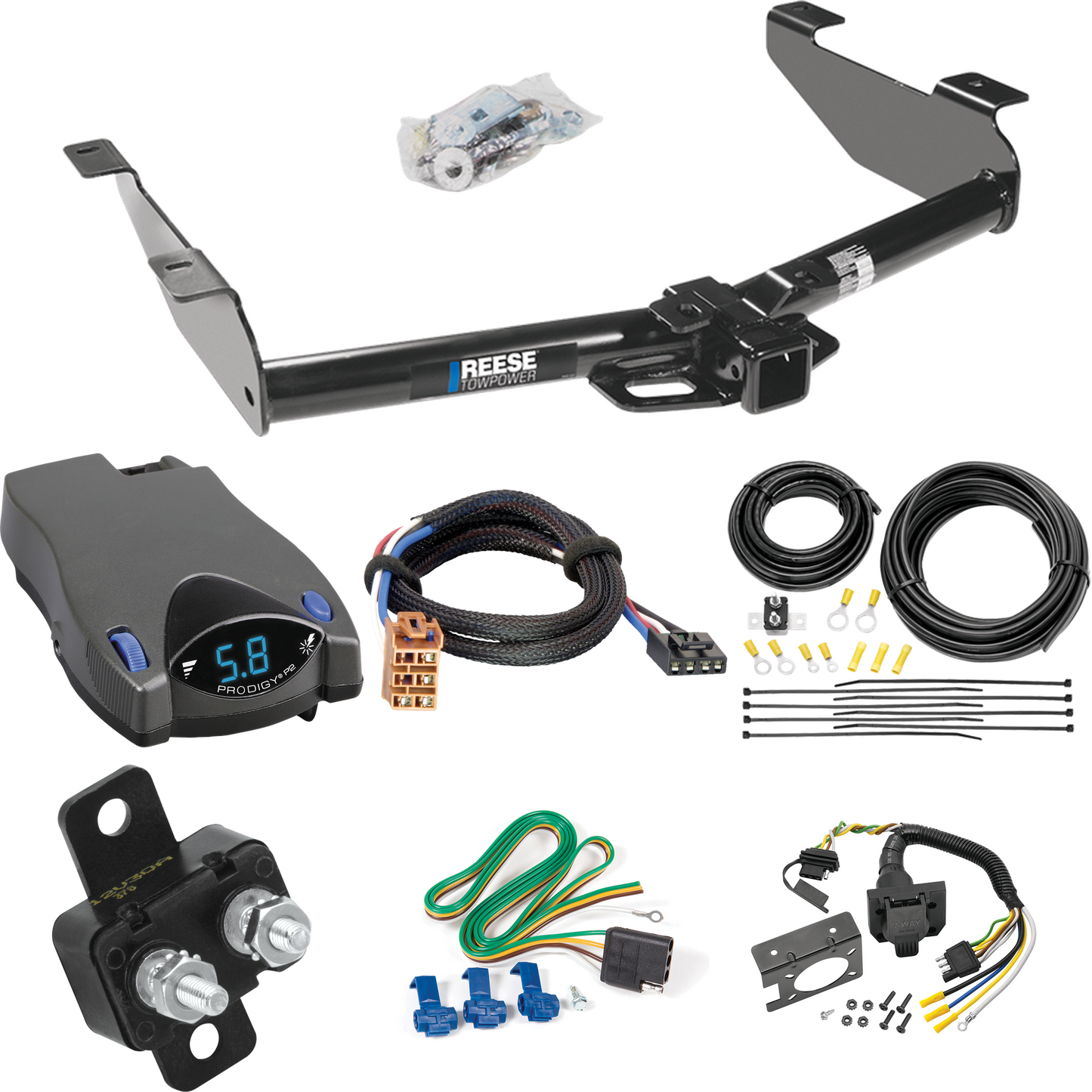 Fits 2001-2002 Chevrolet Silverado 2500 HD Trailer Hitch Tow PKG w/ Tekonsha Prodigy P2 Brake Control + Plug & Play BC Adapter + 7-Way RV Wiring By Reese Towpower