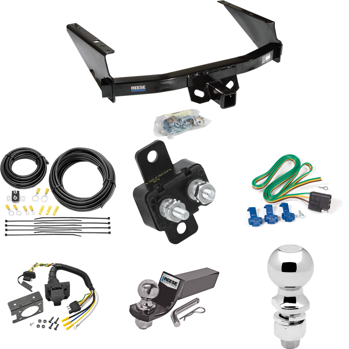 Fits 1997-1999 Ford F-250 Trailer Hitch Tow PKG w/ 7-Way RV Wiring + 2" & 2-5/16" Ball + Drop Mount (For Styleside Models) By Reese Towpower