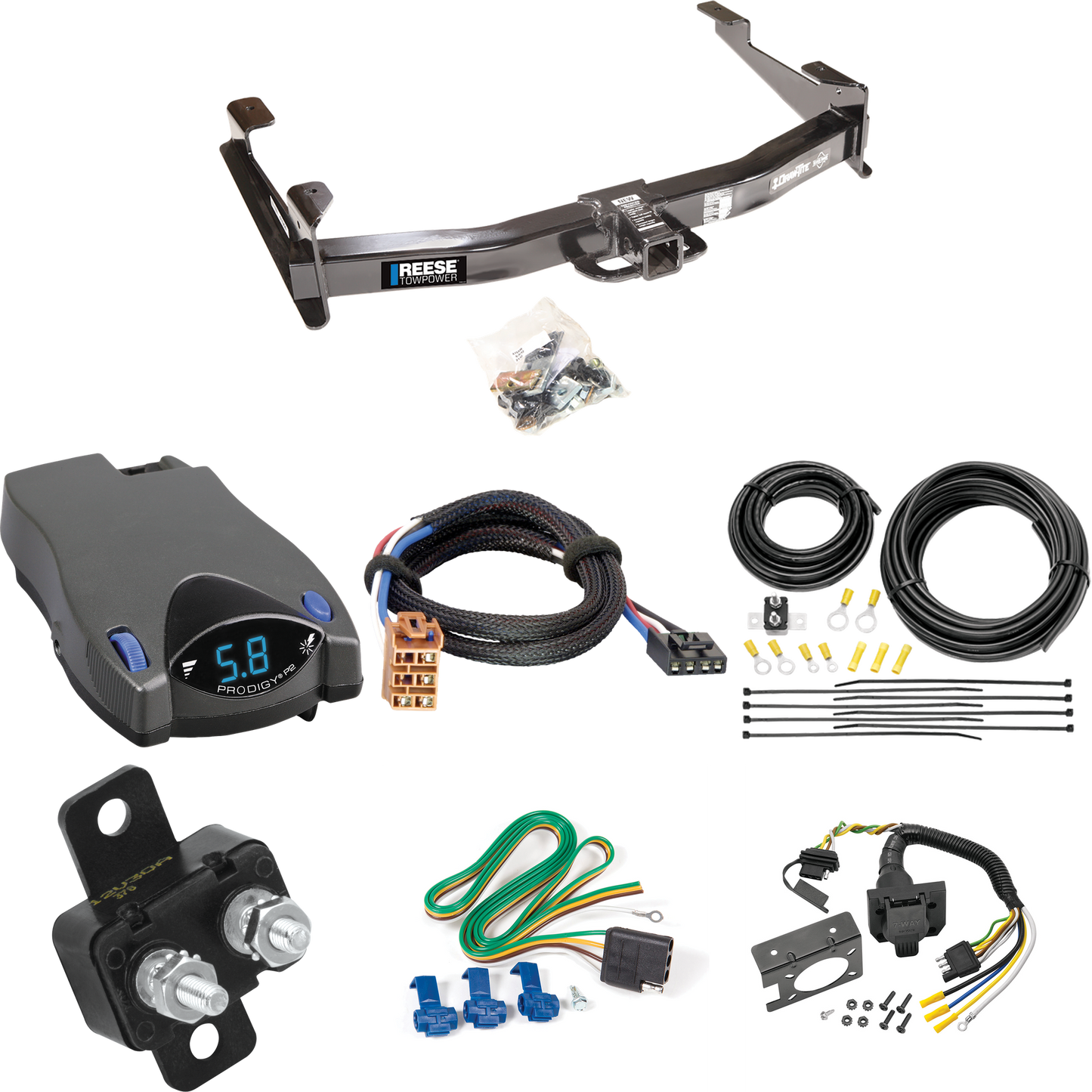 Fits 2001-2002 GMC Sierra 3500 Trailer Hitch Tow PKG w/ Tekonsha Prodigy P2 Brake Control + Plug & Play BC Adapter + 7-Way RV Wiring By Reese Towpower