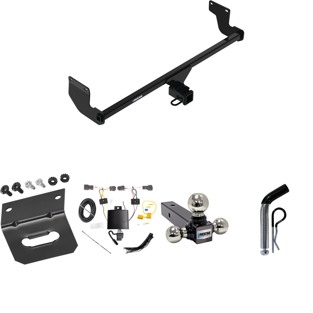 Fits 2020-2023 KIA Soul Trailer Hitch Tow PKG w/ 4-Flat Wiring Harness + Triple Ball Ball Mount 1-7/8" & 2" & 2-5/16" Trailer Balls + Pin/Clip + Wiring Bracket (Excludes: GT Turbo & EV Models) By Reese Towpower