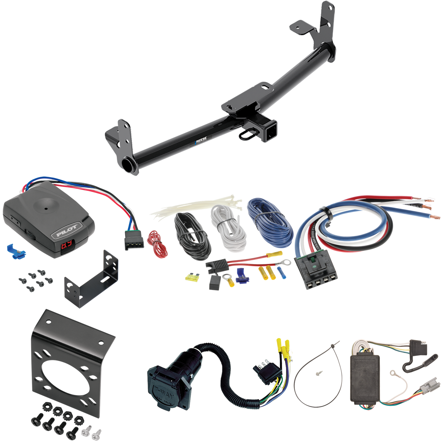 Fits 2005-2006 Chevrolet Equinox Trailer Hitch Tow PKG w/ Pro Series Pilot Brake Control + Generic BC Wiring Adapter + 7-Way RV Wiring By Reese Towpower