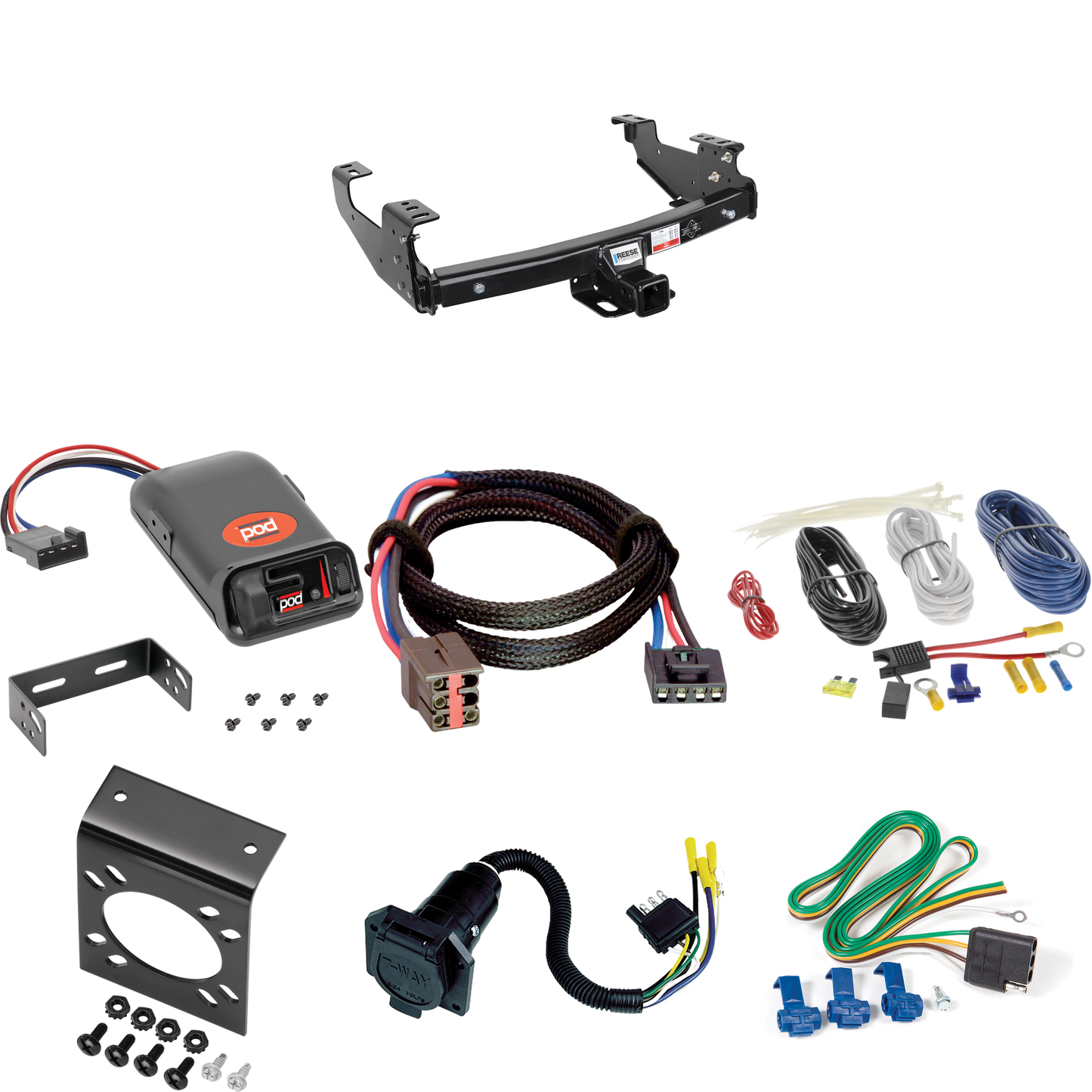 Fits 1997-2003 Ford F-150 Trailer Hitch Tow PKG w/ Pro Series POD Brake Control + Plug & Play BC Adapter + 7-Way RV Wiring (For Styleside Models) By Reese Towpower