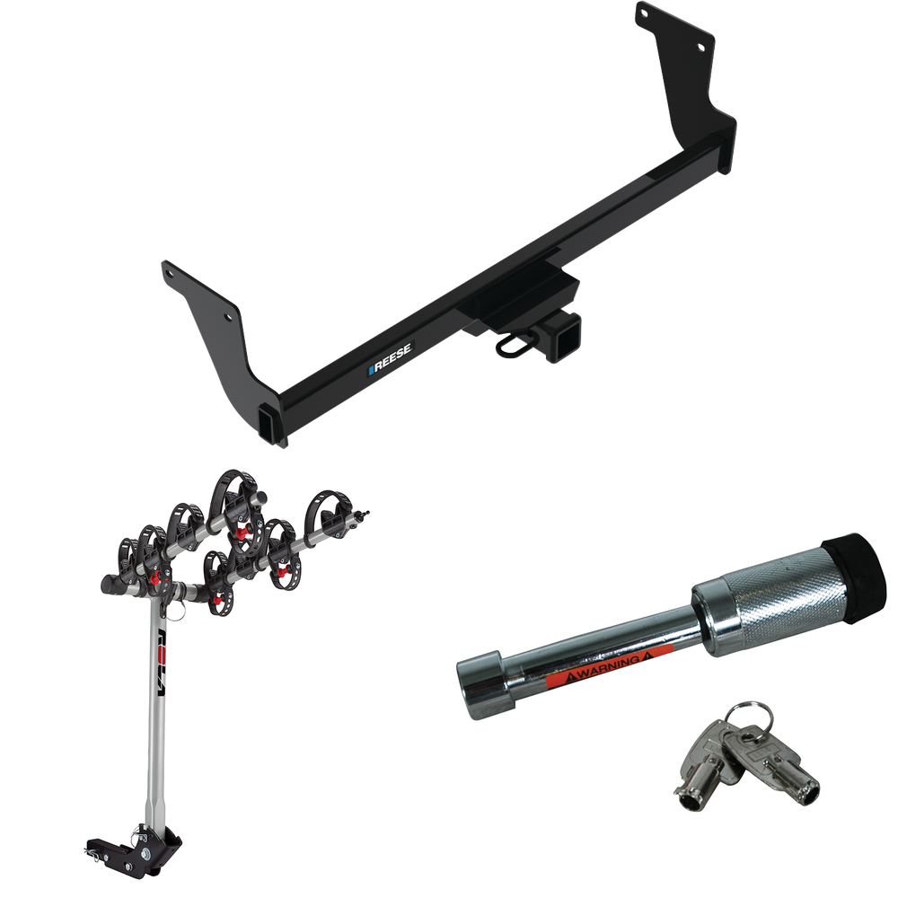 Fits 2023-2023 Lexus RX350 Trailer Hitch Tow PKG w/ 4 Bike Carrier Rack + Hitch Lock By Reese Towpower