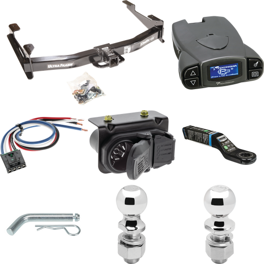 Fits 2007-2010 GMC Sierra 2500 HD Trailer Hitch Tow PKG w/ Tekonsha Prodigy P3 Brake Control + Generic BC Wiring Adapter + 7-Way RV Wiring + 2" & 2-5/16" Ball & Drop Mount By Draw-Tite