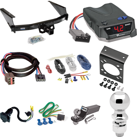 Fits 1997-1999 Ford F-250 Trailer Hitch Tow PKG w/ Tekonsha BRAKE-EVN Brake Control + Plug & Play BC Adapter + 7-Way RV Wiring + 2" & 2-5/16" Ball & Drop Mount (For Styleside Models) By Reese Towpower