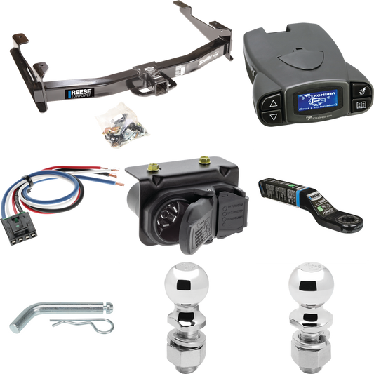 Fits 2007-2010 Chevrolet Silverado 2500 HD Trailer Hitch Tow PKG w/ Tekonsha Prodigy P3 Brake Control + Generic BC Wiring Adapter + 7-Way RV Wiring + 2" & 2-5/16" Ball & Drop Mount By Reese Towpower