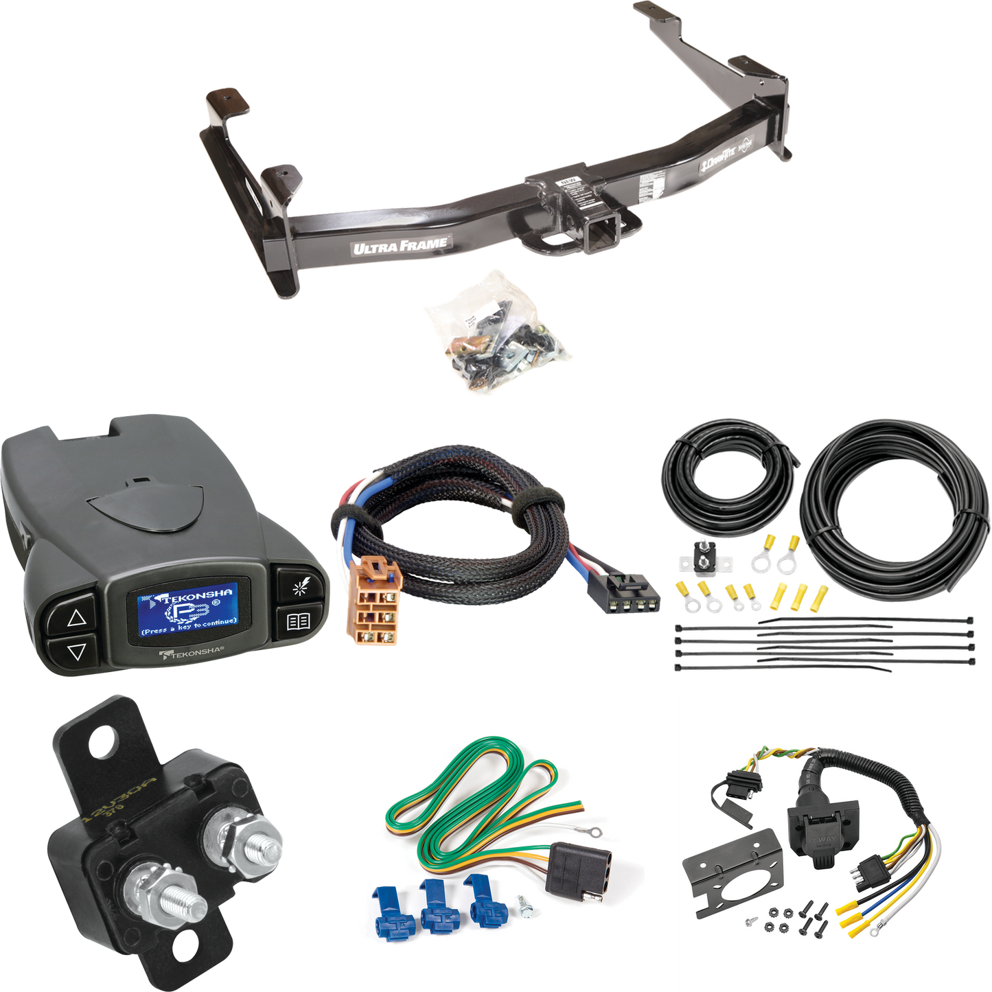 Fits 2001-2002 Chevrolet Silverado 3500 Trailer Hitch Tow PKG w/ Tekonsha Prodigy P3 Brake Control + Plug & Play BC Adapter + 7-Way RV Wiring By Draw-Tite