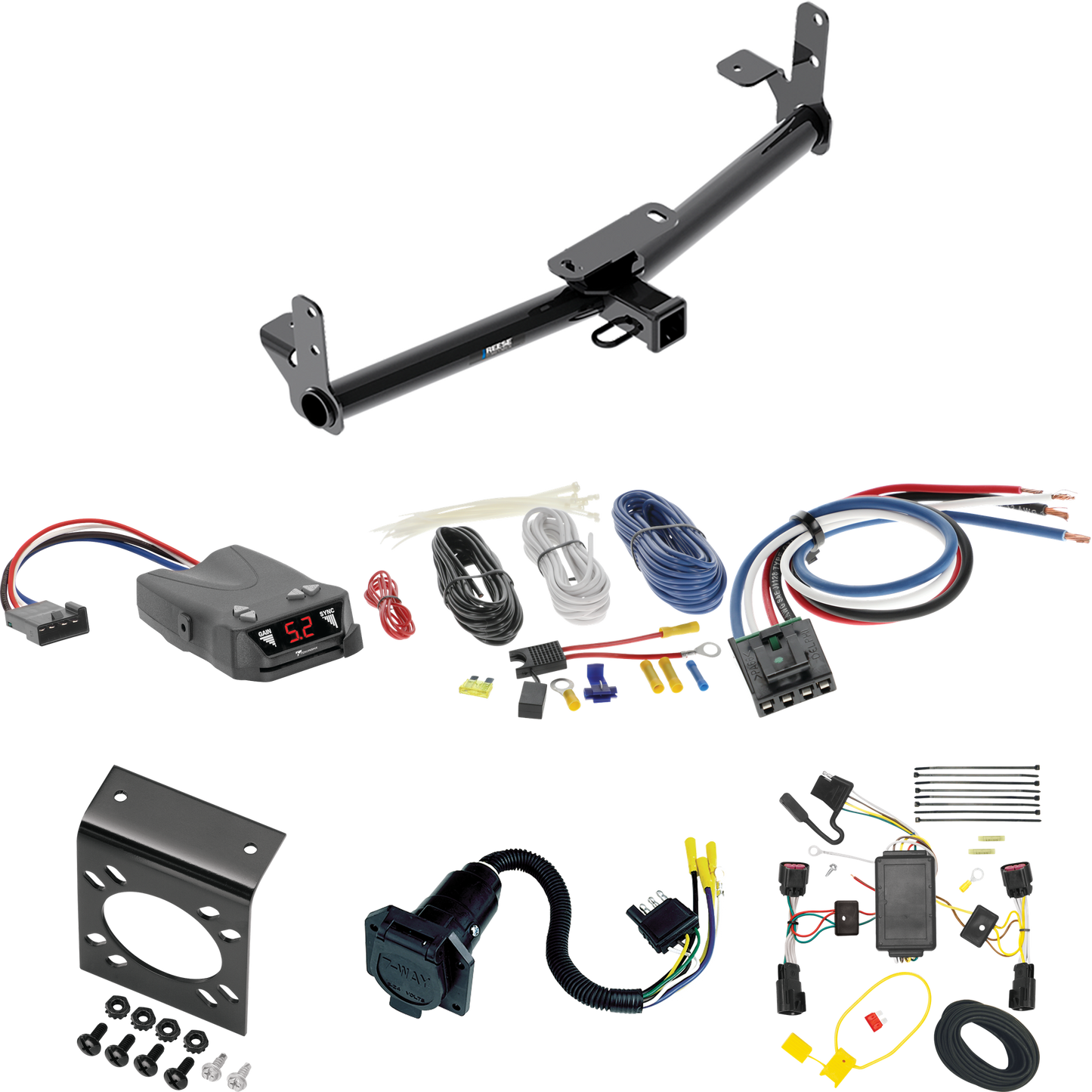 Se adapta al paquete de enganche de remolque GMC Terrain 2010-2017 con control de freno Tekonsha Brakeman IV + adaptador de cableado BC genérico + cableado RV de 7 vías de Reese Towpower