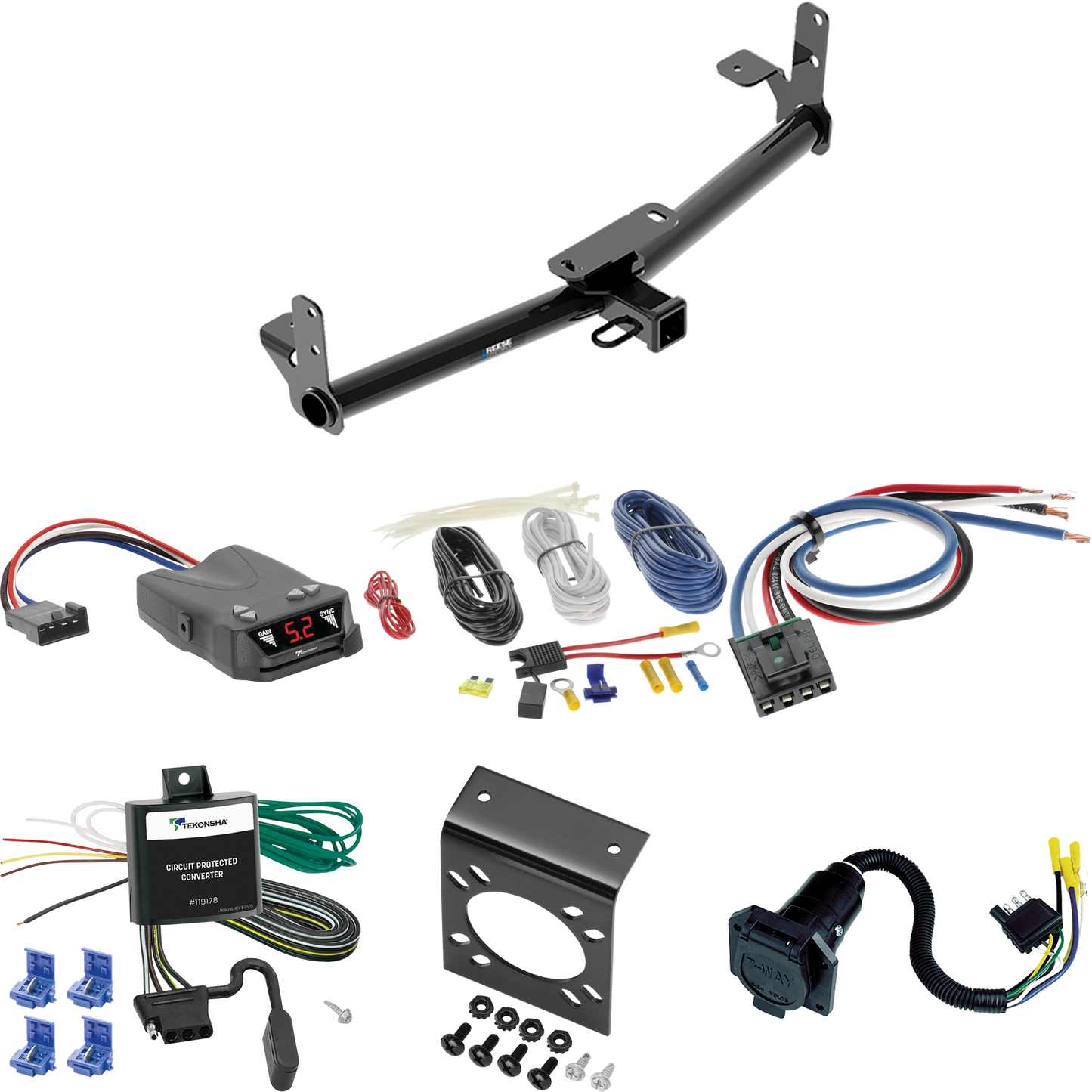 Fits 2007-2009 Pontiac Torrent Trailer Hitch Tow PKG w/ Tekonsha Brakeman IV Brake Control + Generic BC Wiring Adapter + 7-Way RV Wiring By Reese Towpower