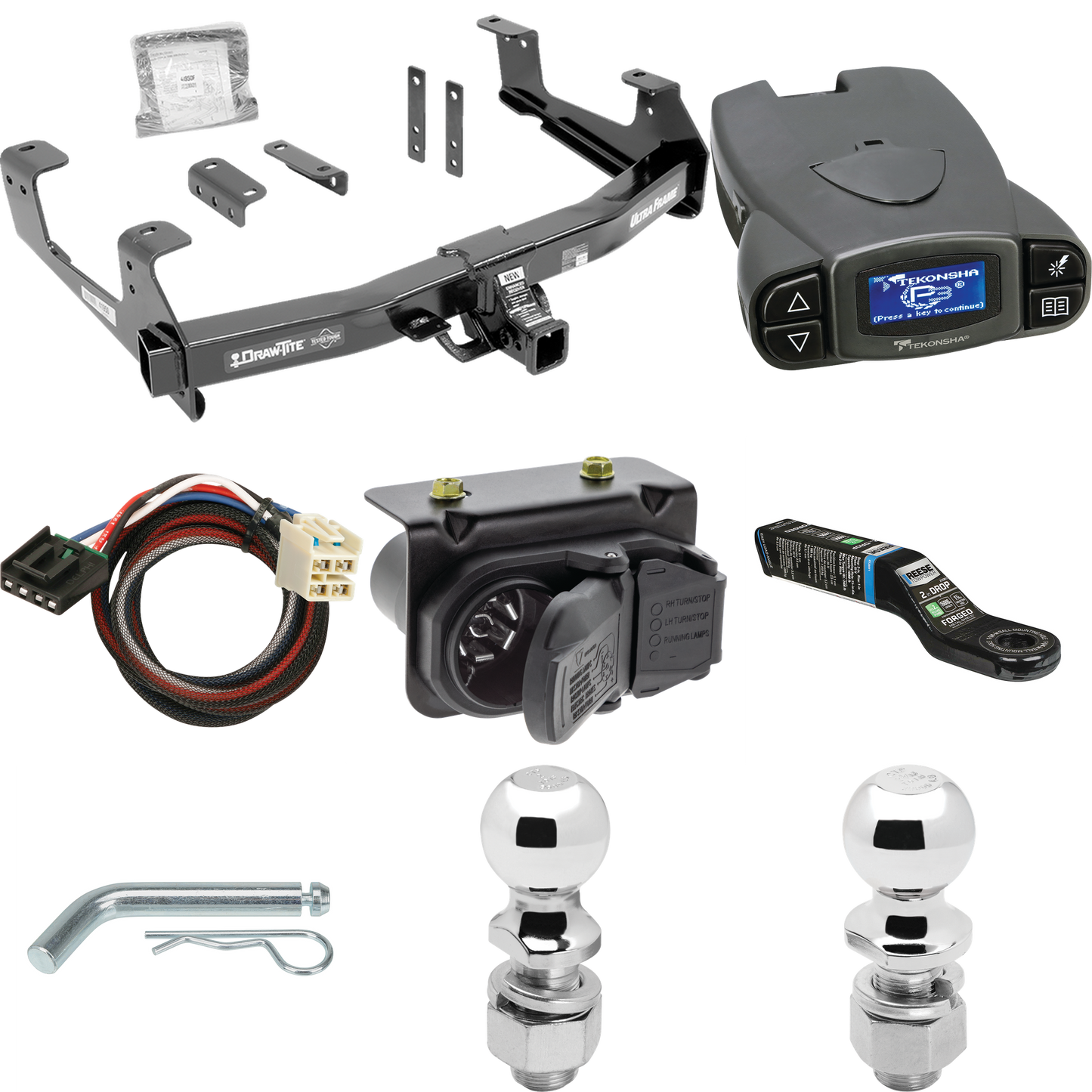 Fits 2015-2019 GMC Sierra 3500 HD Trailer Hitch Tow PKG w/ Tekonsha Prodigy P3 Brake Control + Plug & Play BC Adapter + 7-Way RV Wiring + 2" & 2-5/16" Ball & Drop Mount By Draw-Tite