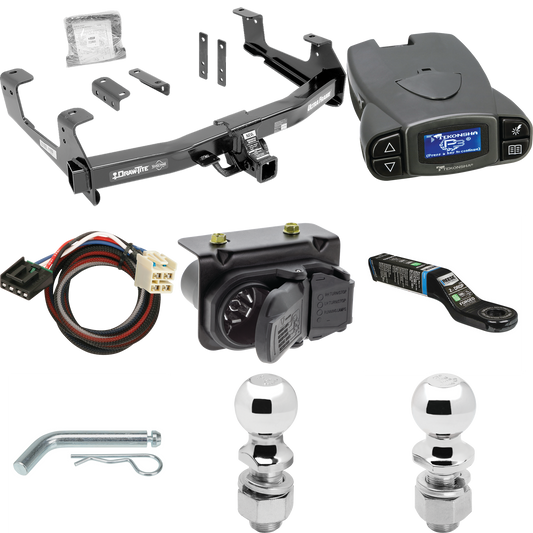 Se adapta al paquete de enganche de remolque GMC Sierra 3500 HD 2015-2019 con control de freno Tekonsha Prodigy P3 + adaptador BC Plug &amp; Play + cableado RV de 7 vías + soporte de bola y caída de 2" y 2-5/16" de Draw-Tite