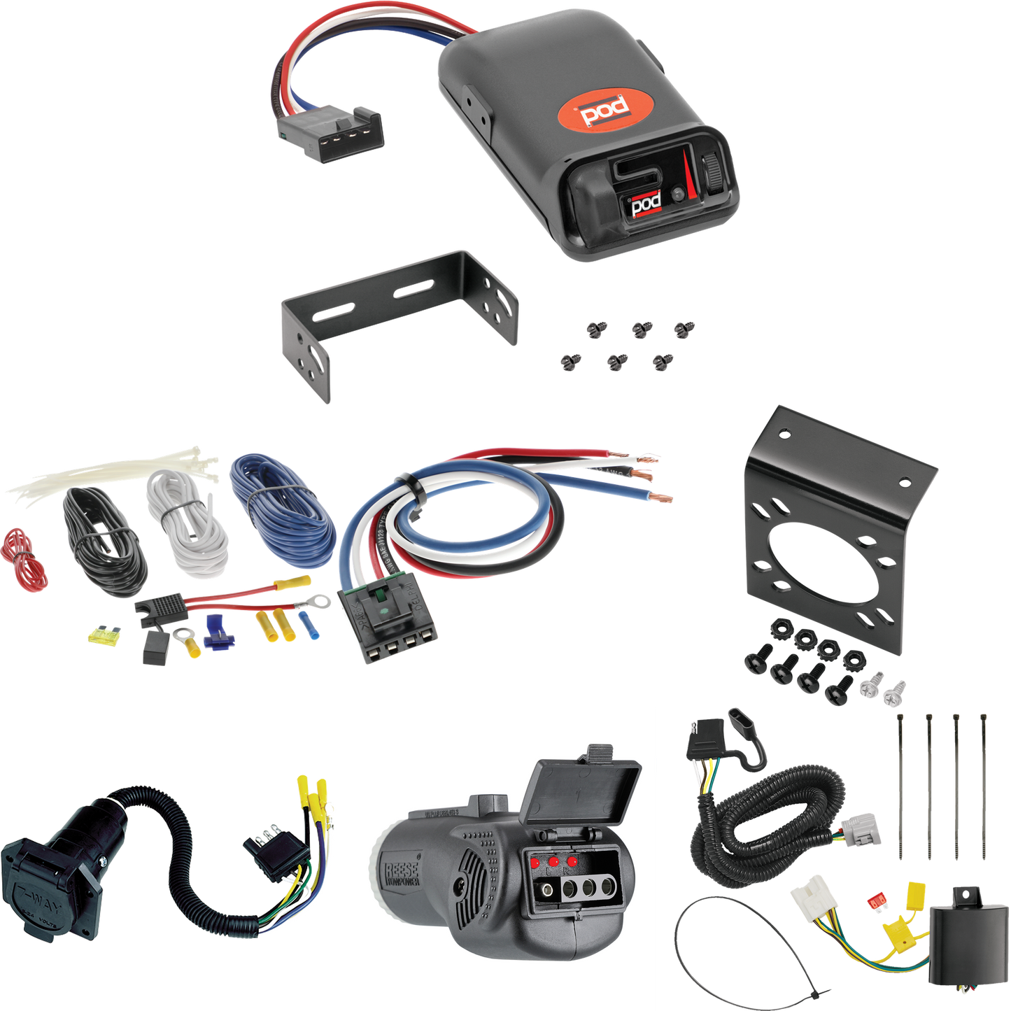 Fits 2018-2021 Lexus RX350L 7-Way RV Wiring + Pro Series POD Brake Control + Generic BC Wiring Adapter + 2 in 1 Tester & 7-Way to 4-Way Adapter (For Prepped w/Factory Tow Plug  Models) By Tekonsha