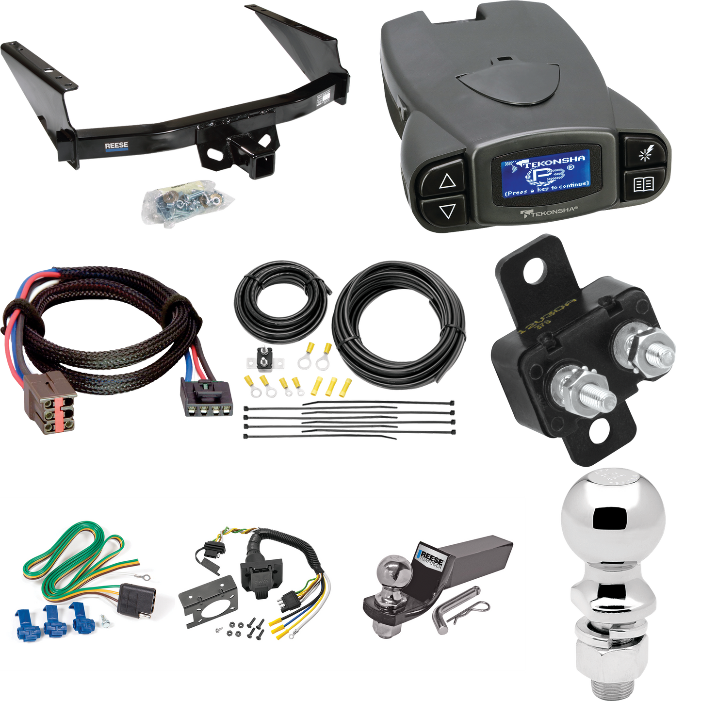 Fits 1997-1999 Ford F-250 Trailer Hitch Tow PKG w/ Tekonsha Prodigy P3 Brake Control + Plug & Play BC Adapter + 7-Way RV Wiring + 2" & 2-5/16" Ball & Drop Mount (For Styleside Models) By Reese Towpower