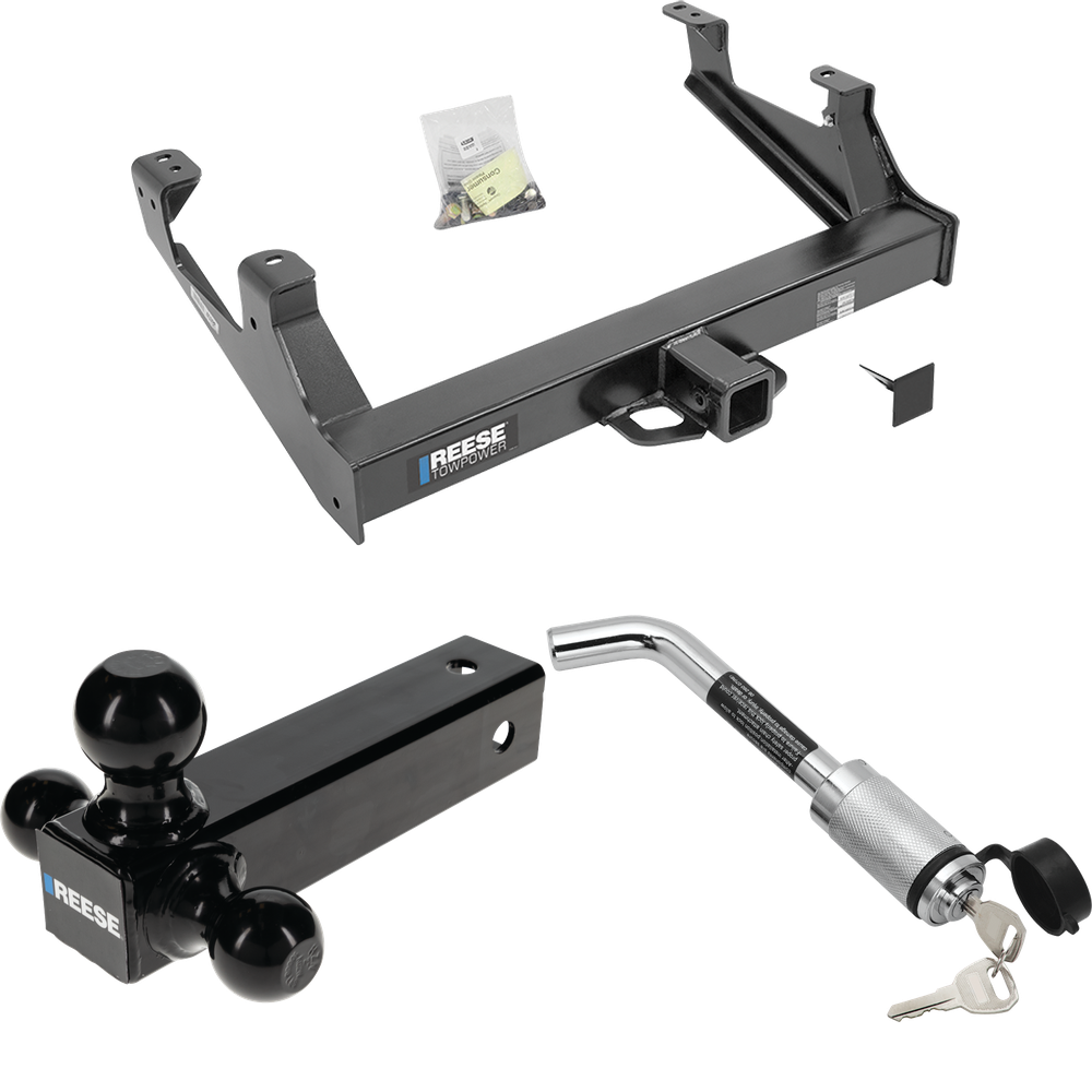 Fits 2015-2019 GMC Sierra 3500 HD Trailer Hitch Tow PKG w/ Triple Ball Ball Mount 1-7/8" & 2" & 2-5/16" Trailer Balls + Hitch Lock By Reese Towpower