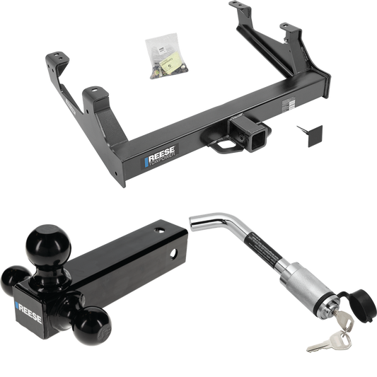 Fits 2015-2019 GMC Sierra 3500 HD Trailer Hitch Tow PKG w/ Triple Ball Ball Mount 1-7/8" & 2" & 2-5/16" Trailer Balls + Hitch Lock By Reese Towpower