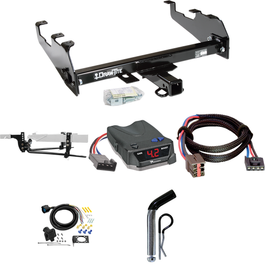 Fits 1994-1996 Ford F-150 Trailer Hitch Tow PKG w/ 11.5K Round Bar Weight Distribution Hitch w/ 2-5/16" Ball + Pin/Clip + Tekonsha BRAKE-EVN Brake Control + Plug & Play BC Adapter + 7-Way RV Wiring (For w/Deep Drop Bumper Models) By Draw-Tite