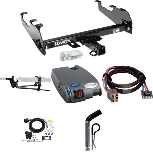 Fits 1994-1996 Ford F-250 Trailer Hitch Tow PKG w/ 11.5K Round Bar Weight Distribution Hitch w/ 2-5/16" Ball + Pin/Clip + Tekonsha Primus IQ Brake Control + Plug & Play BC Adapter + 7-Way RV Wiring (For w/Deep Drop Bumper Models) By Draw-Tite