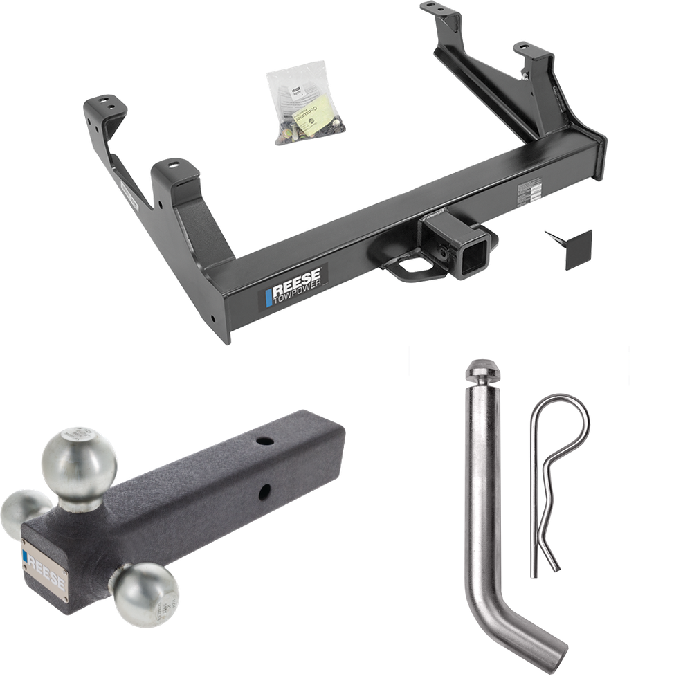 Fits 2015-2019 GMC Sierra 2500 HD Trailer Hitch Tow PKG w/ Triple Ball Ball Mount 1-7/8" & 2" & 2-5/16" Trailer Balls + Pin/Clip By Reese Towpower