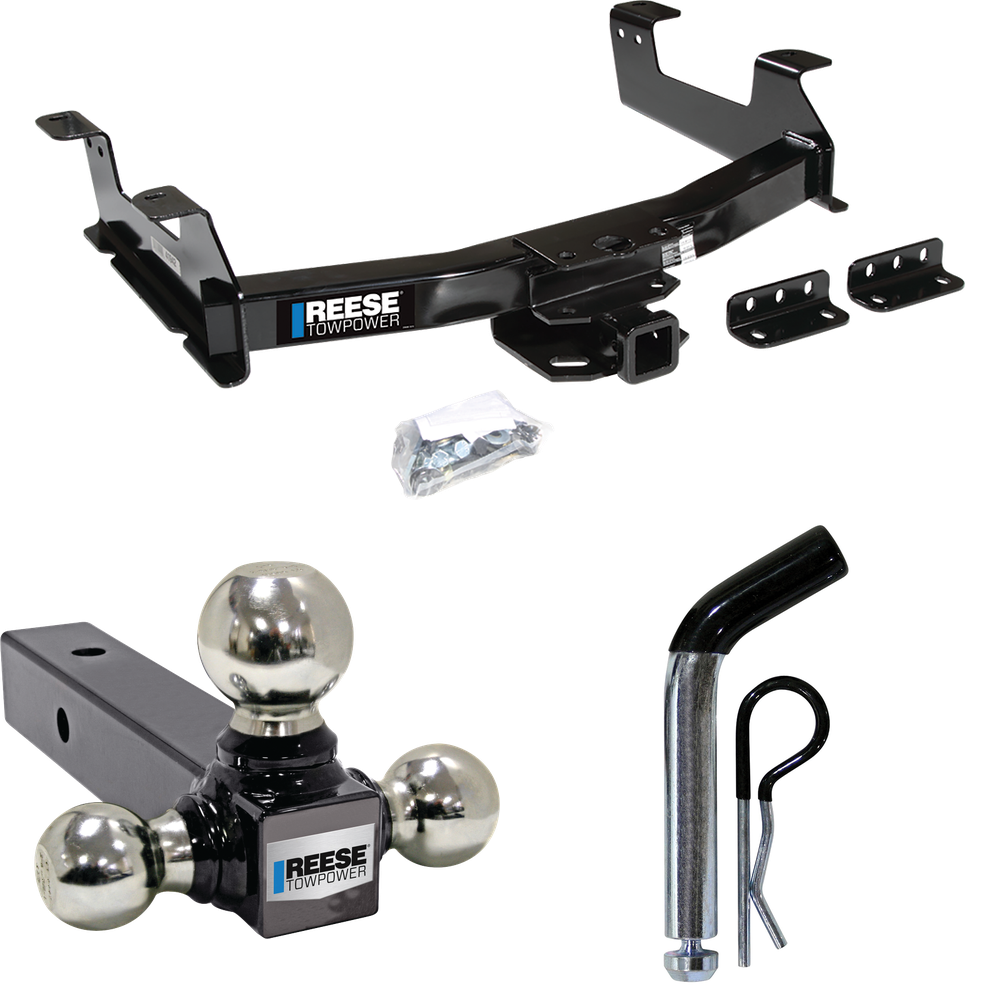 Fits 2011-2014 GMC Sierra 3500 HD Trailer Hitch Tow PKG w/ Triple Ball Ball Mount 1-7/8" & 2" & 2-5/16" Trailer Balls + Pin/Clip By Reese Towpower